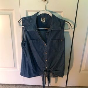Anne Klein denim sleeveless tie tank